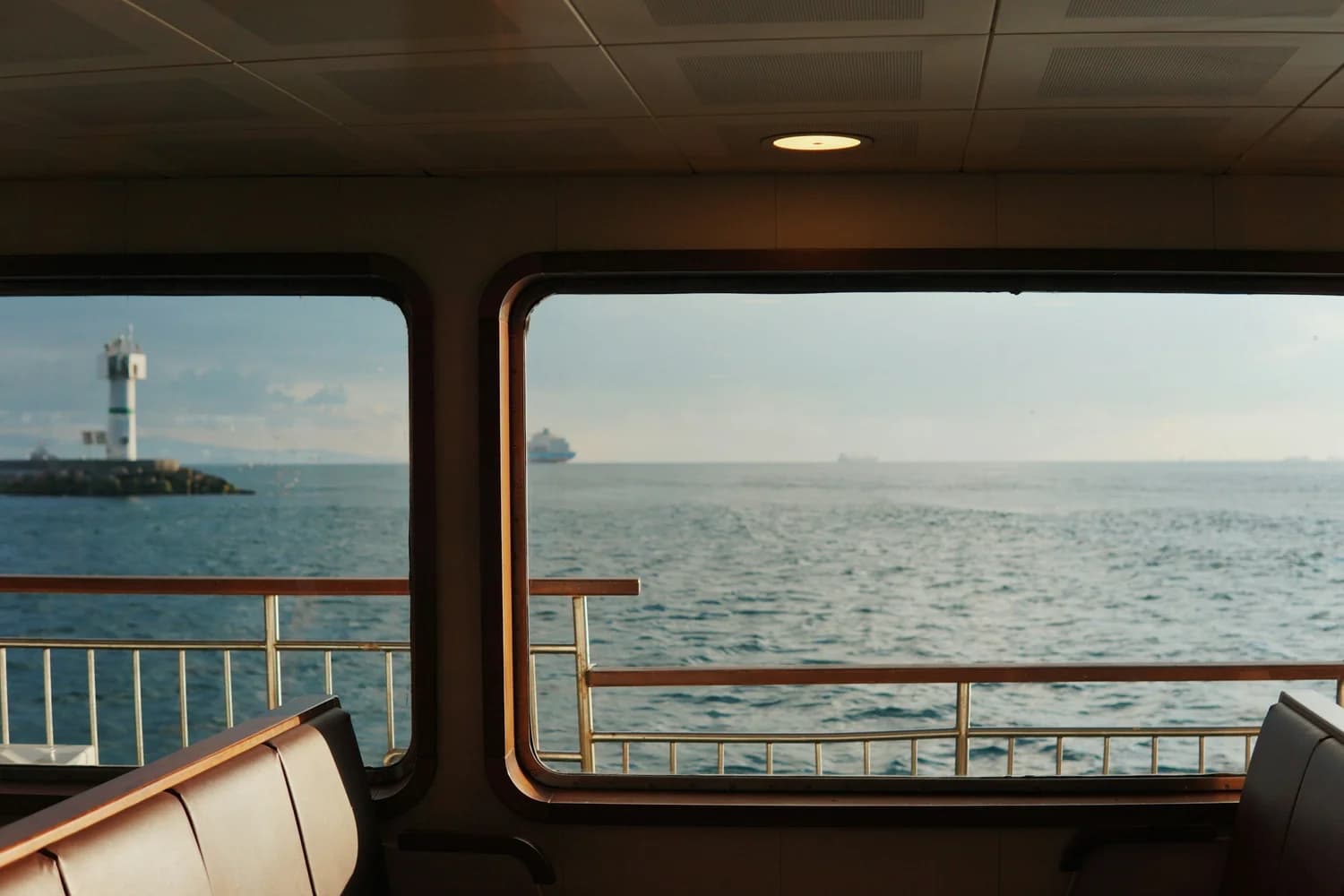 Harbor gateway with ship in the distance