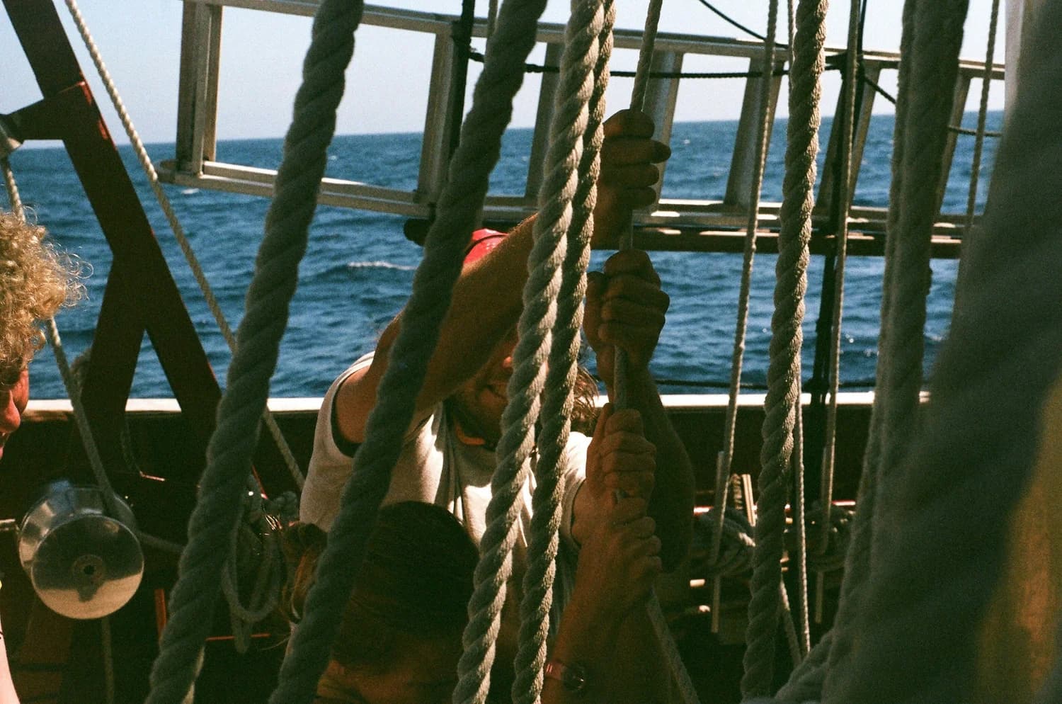 Ship rigging with ocean view